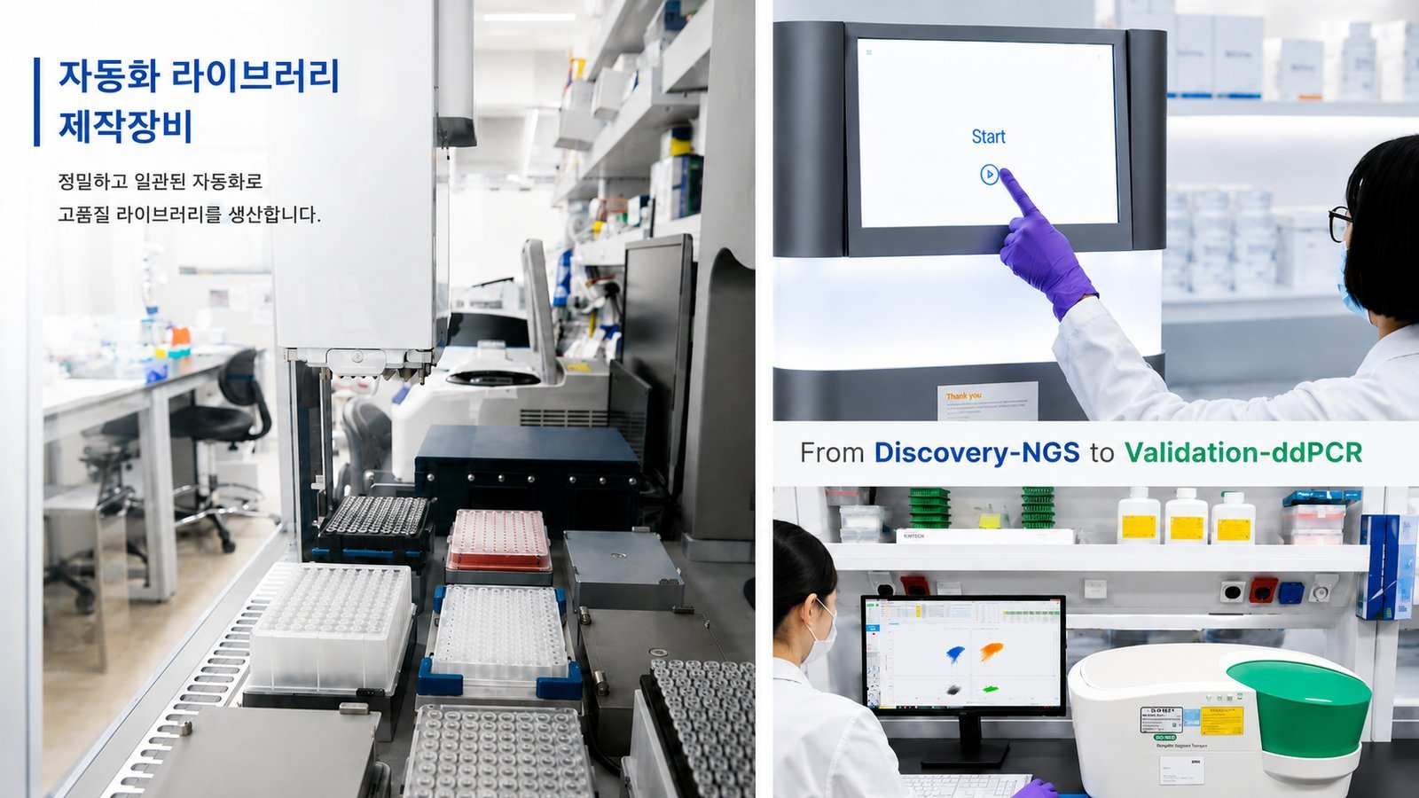 자동화 라이브러리 제작장비와 Discovery NGS → Validation ddPCR 워크플로우